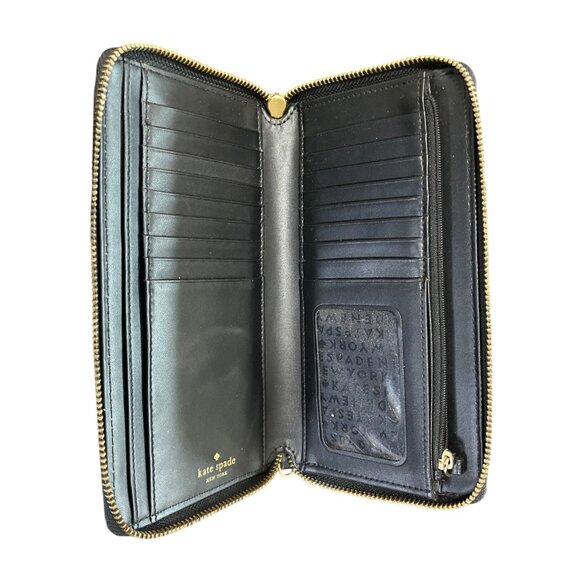 Kate Spade New York Wallet Zip-Around Pebbled Leather Black Rectangle - Picture 2 of 5